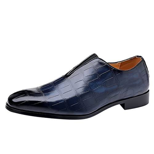 Lederstiefel für Herren, breit, klassische Schuhe für Herren, Schlupfschuh, PU-Leder, niedrige Gummisohle, Blockabsatz, Arbeit, Herrenschuhe, Kleid, blau, 42.5 EU von Generisch