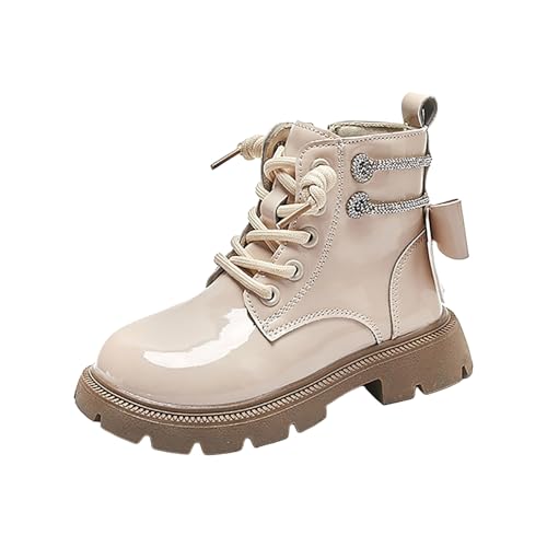Lederstiefel für Mädchen, Gummisohle, rutschfest, wasserdicht, Spitze, Herbst, Outdoor, elegant, niedlich, Stiefeletten für Kinder, leichte Pailletten, Lauflern-Sneaker, beige, 31 EU von Generisch