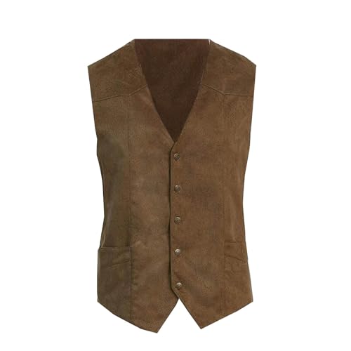 Lederweste Herren Wildleder Biker Trucker Weste Freizeitweste Leder Herren Wildleder Leder Weste Vintage Cowboy Stil Ärmellose Jacke Slim Fit Hochzeit Weste Waistcoat Gilet Weste von Generisch