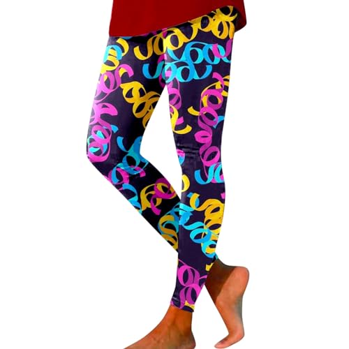 Leggings für Damen 80er Neon Leggings Bunte Druck Karneval Leggings Hohe Taille Regular Yoga Leggins Strumpfhose 80er Jahre Rave Faschingskostüme Karneval Party Leggings 80er Aerobic Kostüm (XXL) von Generisch