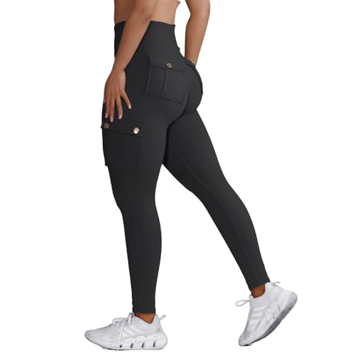 Leggings zum Anheben des Pos mit Pattentaschen, Taschen-Design, aktive Leggings, zum Anheben des Pos für Damen, Schwarz , M von Generisch