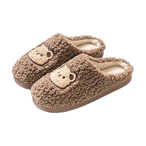 Leichte Damen-Hausschuhe: Teddybär-Hausschuhe, warm, Winter, gemütlich, Kunstfell, Fleece, gefüttert, weich, bequem, Plüsch, rutschfest, flauschig, Memory-Schaum, geschlossene Hausschuhe, coffee, 42 von Generisch