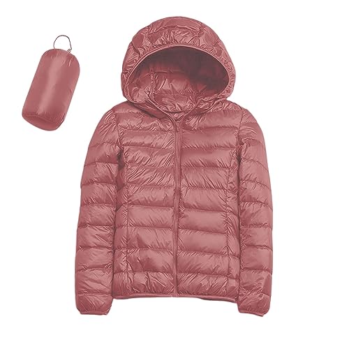 Leichte Daunenjacke Damen Dünne Steppjacke Damen Leicht Warme Wasserdichte Übergangsjacke mit Kapuzen Winter Lose Warm Elegant Daunenjacke mit Reißverschluss Freizeit Outdoor (02 Watermelon Red, XL) von Generisch