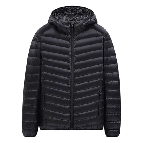 Leichte Daunenjacke Herren Winterjacke Lightweight Steppjacke mit Kapuze Slim Fit Basic Kapuzejacke Federleichte Ultraleichte Daunenjacke Herren Dünne Jacke Daunen (Black, 4XL) von Generisch