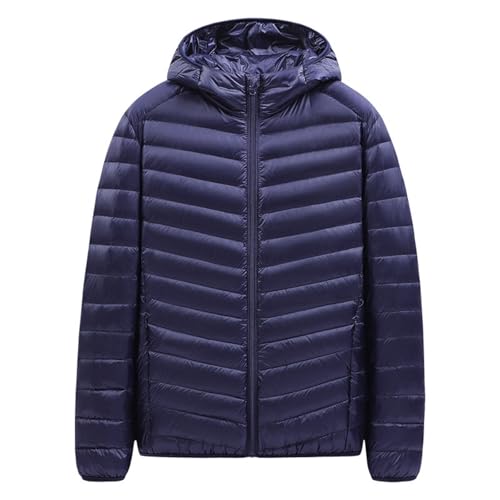 Leichte Daunenjacke Herren Winterjacke Lightweight Steppjacke mit Kapuze Slim Fit Basic Kapuzejacke Federleichte Ultraleichte Daunenjacke Herren Dünne Jacke Daunen (Navy, XXL) von Generisch