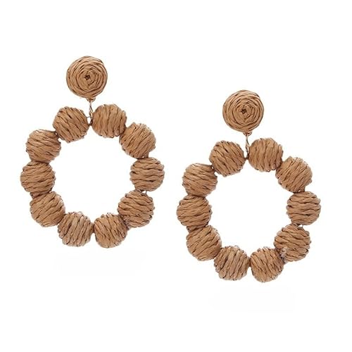 Leichte Handgefertigte Braune Tropfenohrringe für Frauen, Rattan Stroh Raffia Donut Ohrhänger, Sommer Strand Boho Vintage Schmuck, Geschenke für Frauen von Generisch