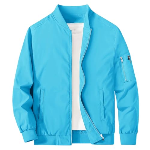 Leichte Herren-Bomberjacken, durchgehender Reißverschluss, winddicht, Baseballjacke, Eisblau, Größe 4XL, eisblau, 4XL Leichte Herren-Bomberjacken, durchgehender Reißverschluss, winddicht, Baseballjacke, Eisblau, Größe 4XL, eisblau, 4XL von Generisch