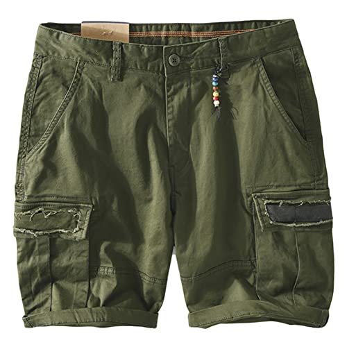 Leichte Herren Shorts aus Baumwolle mit Mehreren Taschen Distressed Slim Fit Cargo Outdoor Shorts Sommer Gerade Lässige Kurze Hose (31,Armeegrün) von Generisch