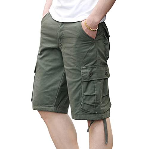 Leichte Herren Shorts mit Mehreren Taschen Lässige Cargo Shorts aus Baumwolle mit Lockerer Passform Solide Taktische Kurze Sommerhose für den Außenbereich (Grün,33) von Generisch