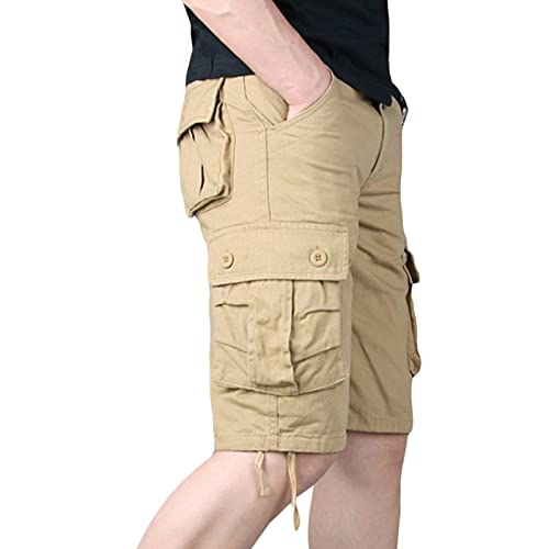 Leichte Herren Shorts mit Mehreren Taschen Lässige Cargo Shorts aus Baumwolle mit Lockerer Passform Solide Taktische Kurze Sommerhose für den Außenbereich (Khaki,32) von Generisch