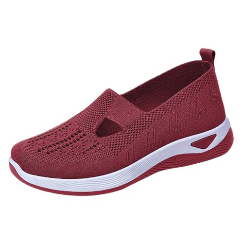 Leichte Schuhe Damen Sneaker Gewebte orthopädische, atmungsaktive, weiche Damenschuhe zum Gehen, Slip-on-Schaumstoffschuhe, Hände schlüpfen in Sneakers, Schuhe Sommer Damen Keilabsatz (Wine, 37) von Generisch