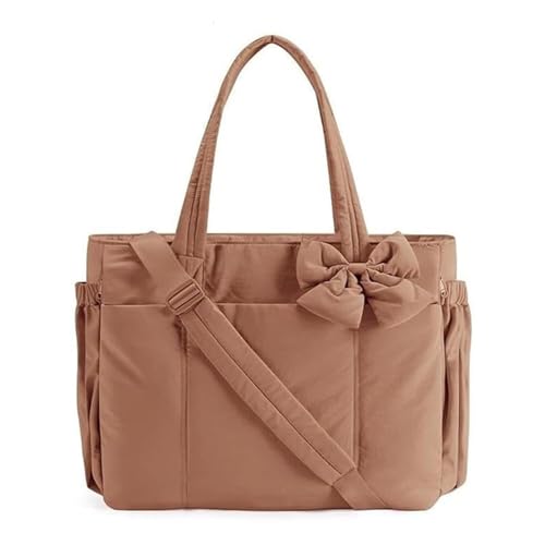 Leichte Schultertasche mit Schleife, gesteppt, stilvolle Handtasche für Arbeit, Reisen, Strand, Einkaufen, braun, Einheitsgröße von Generisch