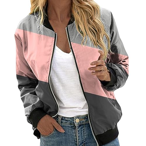 Leichte Sommerjacke Damen Bomberjacke Kurz Pilotenjacke Sportlich Vintage Übergangsjacke Solid College Jacke Ohne Kapuze Frühlingsjacke Elegante Blouson Racing Sommerjacke Oversize von Generisch