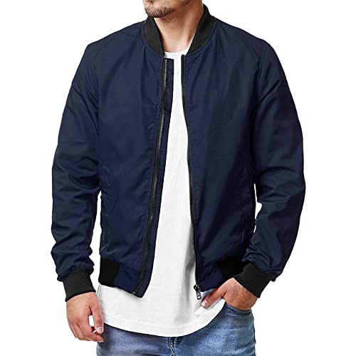 Leichte Sommerjacke Übergangsjacke Herren Sommer Bomberjacke Casual Sweatjacke Blouson Jacke Zipper Fliegerjacke Langarm Strickjacke Große Größen Pilotenjacke Hemdjacke Freizeitjacke (Navy, L) von Generisch
