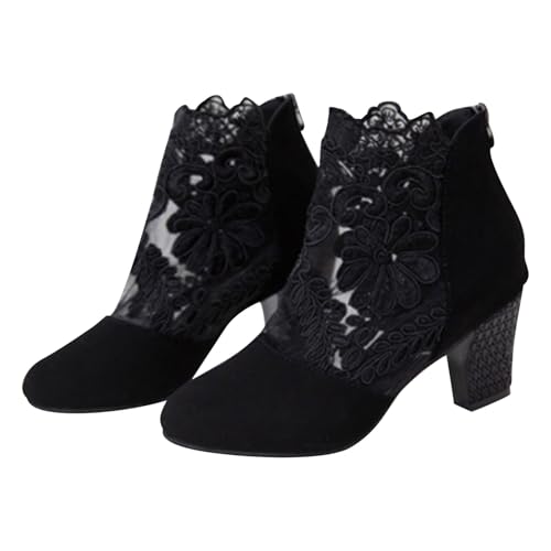 Leichte Spitz Halbstiefel Spitze Damenstiefel - Damen Stiefeletten Elegant - Lace Hohl Kurzstiefel Leoparden Mit Absatz - Bequem Kunstleder Stiefel Westernstiefel Halbstiefel Freizeit Stiefel von Generisch