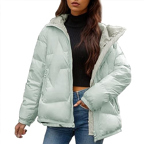 Leichte Steppjacke Damen, Elegant Winter Leicht mit Kapuze Daunenjacke Übergangsjacke Warm Günstig Grün Outdoor Puffer Jacke Winterjacke Herbst Lang Steppjacke Damenjacke von Generisch