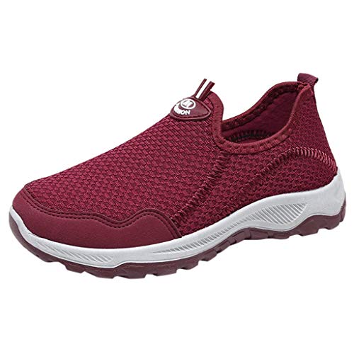 Leichte Turnschuhe zum schlüpfen Barfußschuhe Fliegende Schuhe atmungsaktiv gewebte Sport All beiläufige Soft Söhne Frauen Bequeme Schlupfschuhe Orthopädische Damenschuhe (Red,39) von Generisch