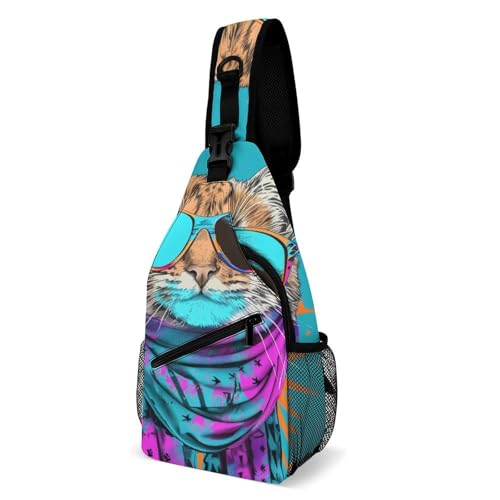 Leichte Umhängetasche, minimalistische Schultertasche, perfekt für Pendler und Freizeit, Katze mit Sonnenbrille und Schal von Generisch