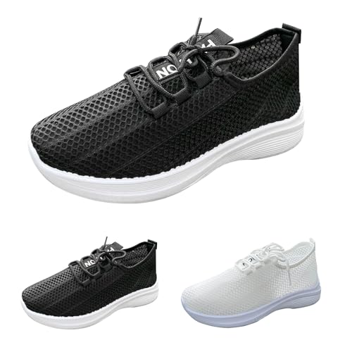 Leichte Wanderschuhe für Damen, Schnürschuhe, Netzstoff, atmungsaktiv, Laufschuhe, niedrig, athletisch, Walking, Fitnessstudio, Sneaker, weiche Unterseite, bequem, ausgehöhlte Sportschuhe, Schwarz von Generisch