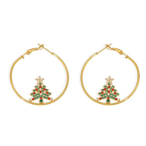 Leichte Weihnachtliche Ringe-Ohrringe für Damen – Christbaum-Design mit Glitzernden Strasssteinen, Festlicher Schmuck für Weihnachtsfeiern von Generisch