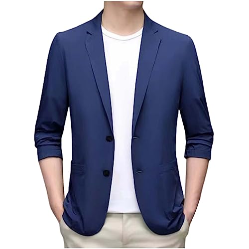 Leichter Blazer für Herren aus Eisseide, Anzug für Sport, Freizeit, einfarbig, Sportmantel, schmale Passform, Anti-Falten, Revers, ultradünne Jacke, schmale Passform, geeignet für Party, Date, von Generisch