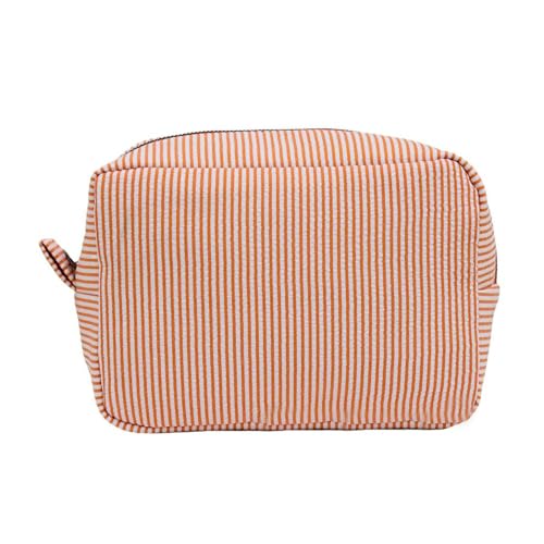 Leichter Kosmetik-Organizer, strukturierter Organza-Make-up-Tasche, zerknitterter Stoff, tragbare Kulturtasche mit Reißverschluss für Damen, Reisen und den täglichen Gebrauch, Orange Leichter Kosmetik-Organizer, strukturierter Organza-Make-up-Tasche, zerknitterter Stoff, tragbare Kulturtasche mit Reißverschluss für Damen, Reisen und den täglichen Gebrauch, Orange von Generisch