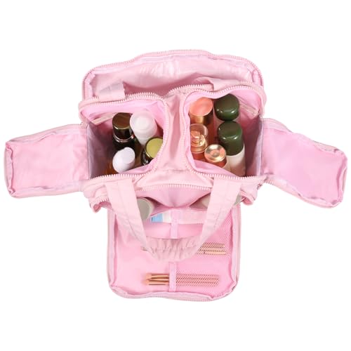 Leichtes großes Reisetack Make up Beutel für Frauen Polyester gemachtes Multi Kompartiment Design mit weichem Griff und Reißverschluss(Rosa) von Generisch