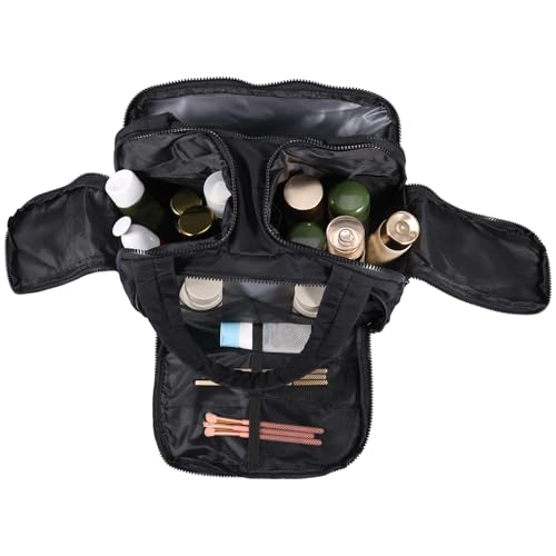 Leichtes großes Reisetack Make up Beutel für Frauen Polyester gemachtes Multi Kompartiment Design mit weichem Griff und Reißverschluss(Schwarz) von Generisch