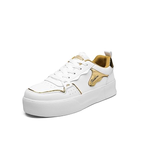 Leichtes weiches Leder Kleine weiße Schuhe Frauen atmen Laufschuhe Freizeitboden Sportschuhe (Platin Gold,40) von Generisch