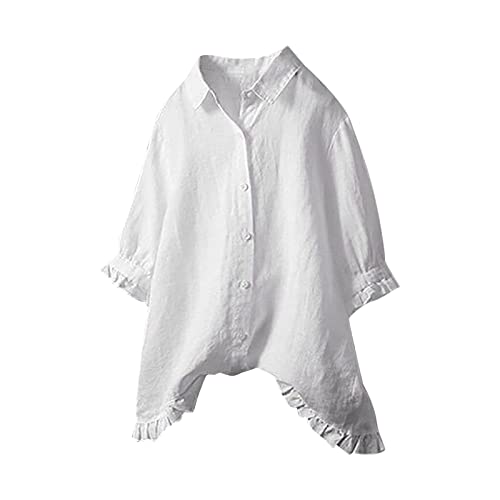 Leinen 2025 Shirts für Damen, Volant, Glockenärmel, Knistergaze, Sommer-Top, lässig, übergroß, trendige Blusen, Baumwolle, Übergröße, kurzärmelig, Frühling, Damen, niedlich, weiß, L Leinen 2025 Shirts für Damen, Volant, Glockenärmel, Knistergaze, Sommer-Top, lässig, übergroß, trendige Blusen, Baumwolle, Übergröße, kurzärmelig, Frühling, Damen, niedlich, weiß, L von Generisch