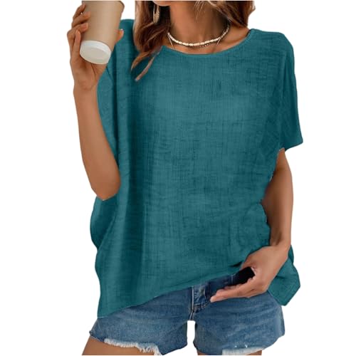 Leinen Bluse Damen Sommer Kurzarm Übergröße Hemdbluse Oberteile Leinenbluse Grosse Grössen Damen Boho Bluse schwarz musselin Kurzarm Viskose von Generisch
