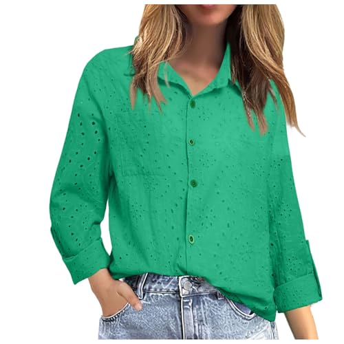 Leinen Damen Gaze-Tops und Blusen Sommer locker sitzender Kragen Knopfleiste 2025 Leinen Baumwolle trendige Outfits solide lockere Passform Musselin Kleidung Damen Langarm Vcation Ausschnitt, grün Leinen Damen Gaze-Tops und Blusen Sommer locker sitzender Kragen Knopfleiste 2025 Leinen Baumwolle trendige Outfits solide lockere Passform Musselin Kleidung Damen Langarm Vcation Ausschnitt, grün von Generisch