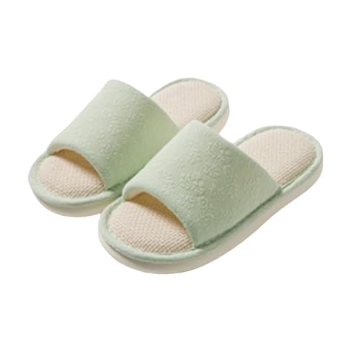 Leinen Hausschlappen Damen Gästehausschuhe Offene Zehen Hausschuhe Home Slipper für Frauen 2025 Damenhausschuhe Anti-Rutsch Hausschuhe Sommer Hausschuh für den Innen- und Außenbereich von Generisch