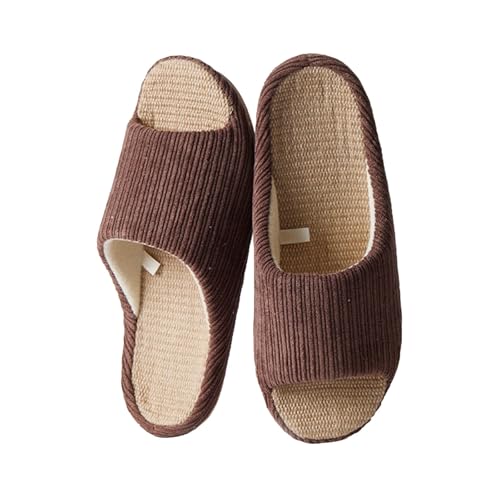 Leinen Hausschlappen Unisex - Frauen Und Männer Casual Licht Offene Zehe Hausschuhe Bequem Pantoletten Schlappen Atmungsaktive Paare Slippers Haushaltsschuhe Modischer Freizeitschuhe von Generisch