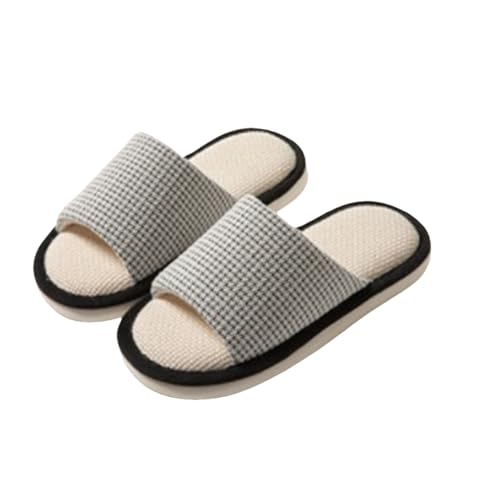 Leinen Hausschlappen Unisex - Frauen Und Männer Casual Licht Offene Zehe Hausschuhe Hauspantoffeln Bequeme Haushaltsschuhe Indoor Hüttenschuhe Slip-On Bodenschuhe Sandalen Spa-Slipper von Generisch