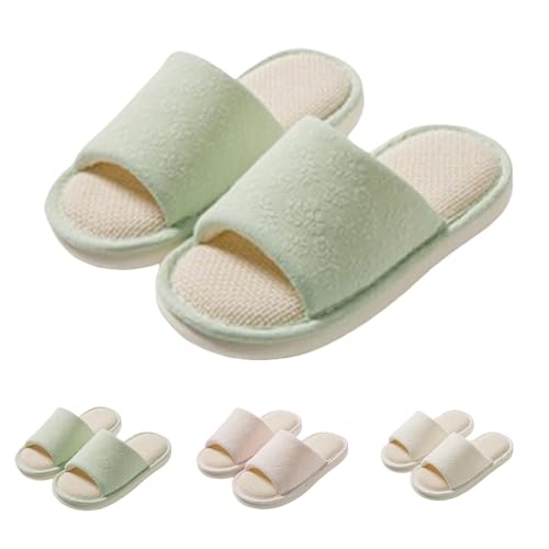 Leinen Hausschuhe Baumwolle Pantoletten FüR Damen Und Herren GemüTlich Innenbereich – Komfortabel Pantoffeln Offene Waschbare Schlappen Mit Rutschfester Sohle Duschschuhe Aus Baumwollleinen von Generisch