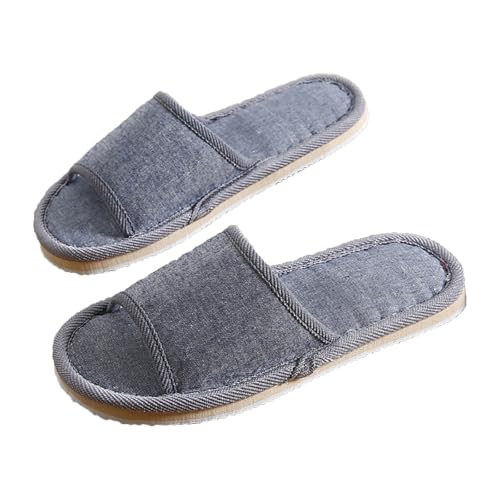 Leinen Hausschuhe Damen Offene Zehen Pantoffeln Sommer Pantoletten Flache Slides Bequeme Rutschfeste Slippers für den Innenbereich Leicht Atmungsaktiv Haushaltsschuhe Gästehausschuhe von Generisch