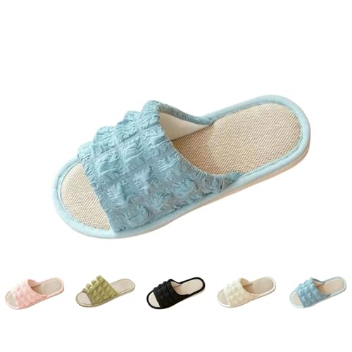 Leinen Hausschuhe Damen Unisex BaumwollschuheBequem Pantoffeln Flache PlüSch Rutschfeste Haushaltsschuhe Memory Foam Flache HüTtenschuhe Innenbereich Cozy Slippers von Generisch