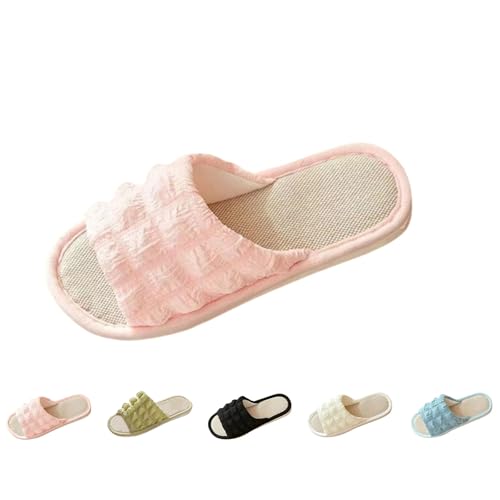 Leinen Hausschuhe Damen Unisex BaumwollschuheBequem Pantoffeln Flache PlüSch Rutschfeste Haushaltsschuhe Memory Foam Flache HüTtenschuhe Innenbereich Cozy Slippers von Generisch