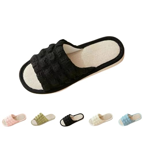Leinen Hausschuhe Damen Unisex BaumwollschuheBequem Pantoffeln Flache PlüSch Rutschfeste Haushaltsschuhe Memory Foam Flache HüTtenschuhe Innenbereich Cozy Slippers von Generisch