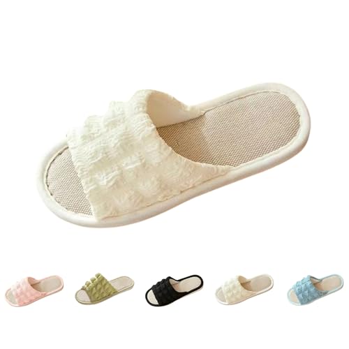 Leinen Hausschuhe Damen Unisex BaumwollschuheBequem Pantoffeln Flache PlüSch Rutschfeste Haushaltsschuhe Memory Foam Flache HüTtenschuhe Innenbereich Cozy Slippers von Generisch