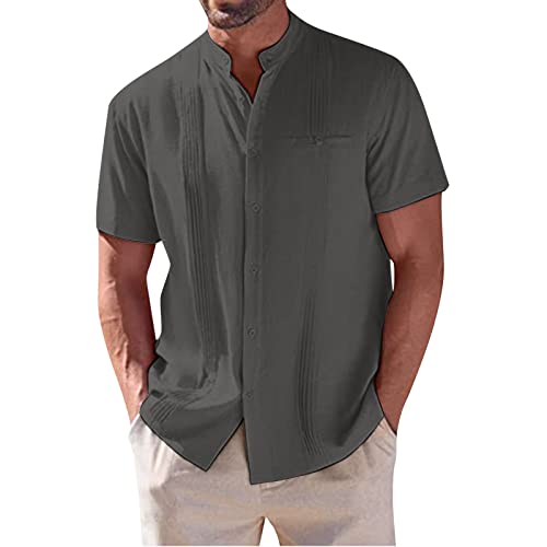 Leinen Hemd Herren Kurzarm Sommer Hemden Luftig Leicht Freizeithemd Mode Schlichter Strandhemd Bequeme Baumwolle Hemden Button Down Regular Fit Leinen Shirt Lässige Urlaub Hemd von Generisch