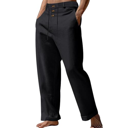 Leinen Leichte Jogginghose Herren Lang Gym - Einfarbiges Fit Leinenhose Loose Sommer Baumwolle Mit Kordelzug Cargo Taschen Freizeithose Bund Elastischer Puimentiua Leicht Für Urlaub Strand Lang von Generisch