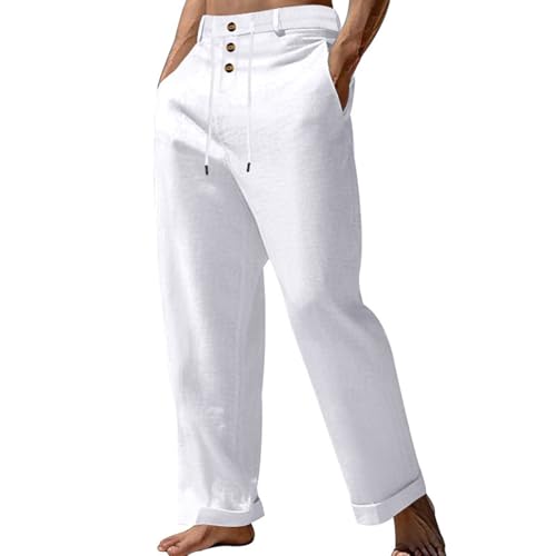 Leinen Leichte Jogginghose Herren Lang Gym - Einfarbiges Fit Leinenhose Loose Sommer Baumwolle Mit Kordelzug Cargo Taschen Freizeithose Bund Elastischer Puimentiua Leicht Für Urlaub Strand Lang von Generisch