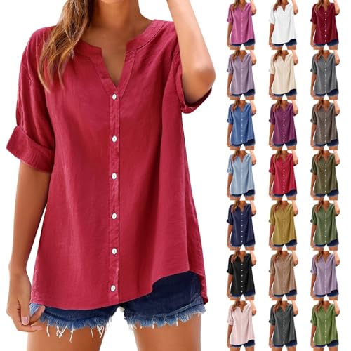 Leinen Oberteile Damen Große Größe Leinenbluse Sommer Oversize Leinenhemd Oversized Musselin Bluse Elegant Damenblusen Leinen-Longshirt Lässig Für Leggings Tunika Leinen-Top Ausgefallene Blusen von Generisch