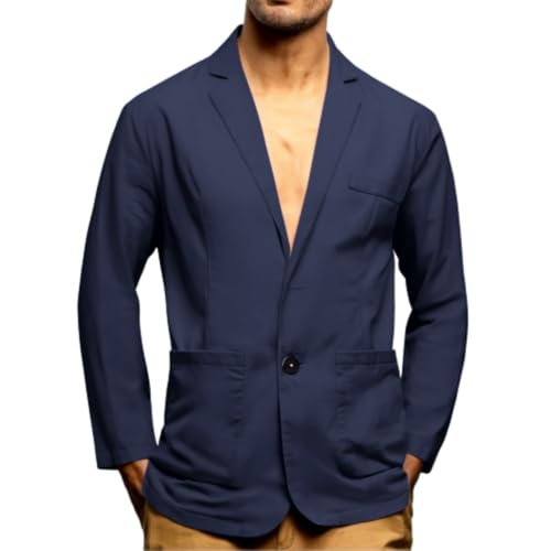 Leinen Sakko Herren Sommer Leicht, Blazer Herren Freizeit Cardigan V-Ausschnitt Herrenjacken Fashion Mantel Langarm Oberteil Mit Knöpfen Sportjacke Taschen Übergangsjacke Wandern Windjacke von Generisch