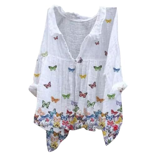 Leinen Shirt Damen, Leinenbluse Leinen Shirt Leinenhemd Langarm Tshirt V Ausschnitt Bluse Tunika Große Größen Oberteile Sommeroberteile Sommerblusen Leicht Deal des Tages Heute von Generisch