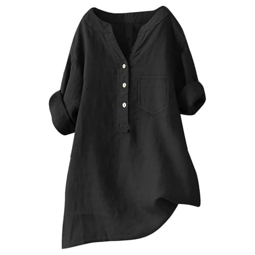 Leinen Shirt Damen Kurzarm Longbluse Elegant Leinenbluse Sommer Oversize Musselin-Bluse Oversized Große Größen Hemdbluse Lang Leinenhemd Schicke Oberteile Leinenblusen Longshirt Hemd von Generisch