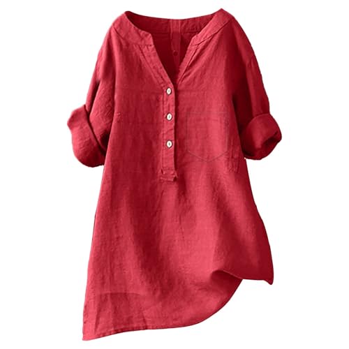 Leinen Shirt Damen Kurzarm Longbluse Elegant Leinenbluse Sommer Oversize Musselin-Bluse Oversized Große Größen Hemdbluse Lang Leinenhemd Schicke Oberteile Leinenblusen Longshirt Hemd von Generisch