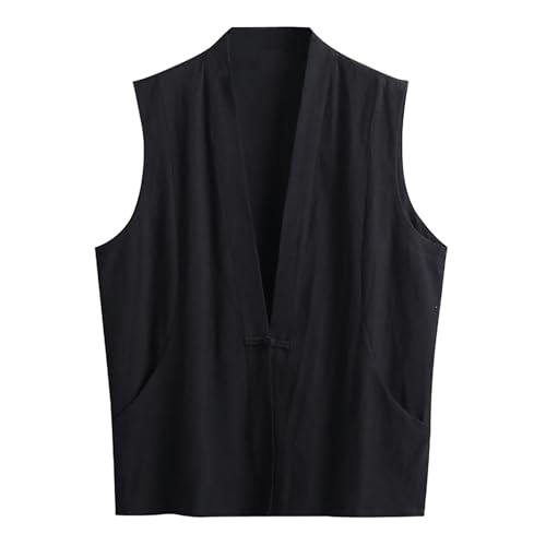 Leinen Weste Herren Tanktops Dünne Leinenweste V-Ausschnitt Große Größe Leinenjacke Tang Anzug Trägershirt Leinenwesten Hochzeit Anzugweste Sommerweste Leichte Outdoorweste von Generisch